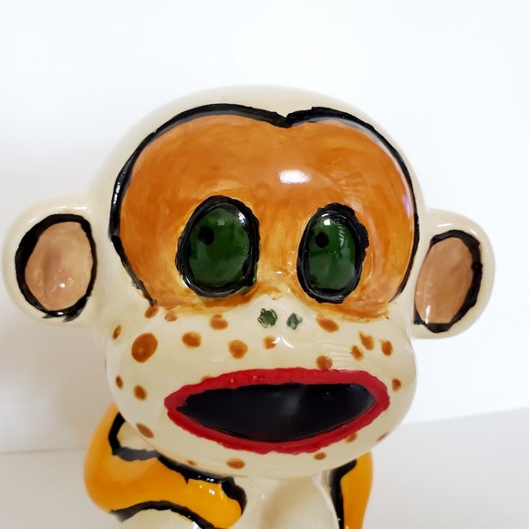 UNIQUE * Handmade Ceramic Cute Kitschy Colourful Monkey Figurine Hobby Pottery - Picture 3 of 8